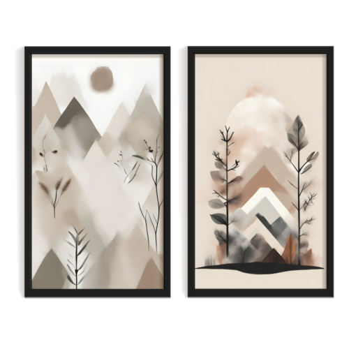 Boho Landscape, frame set Boho art, abstract painting black framed print, for wall decor - Arts Fiesta Online Art Gallery