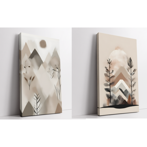Boho Landscape, frame set Boho art, abstract painting stretched canvas framed print, for wall decor - Arts Fiesta Online Art Gallery