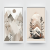 Boho Landscape, frame set Boho art, abstract painting white framed print, for wall decor - Arts Fiesta Online Art Gallery