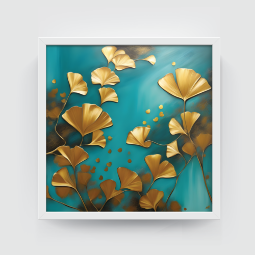 Golden Leaves 1, abstract canvas painting, white framed painting for wall decor - arts fiesta online art gallery