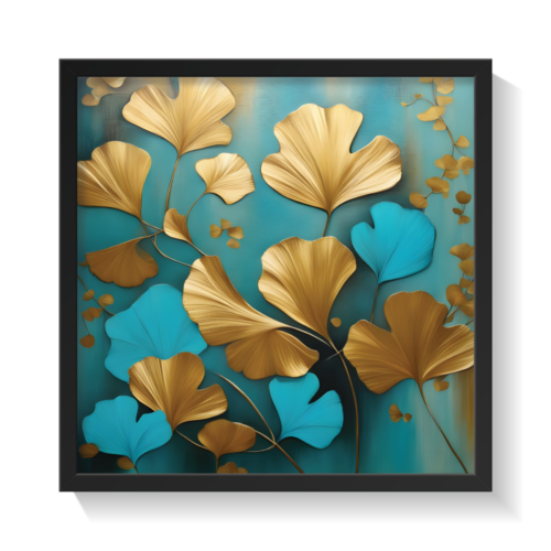 Golden Leaves 3, abstract canvas painting, black framed painting for wall decor - arts fiesta online art gallery