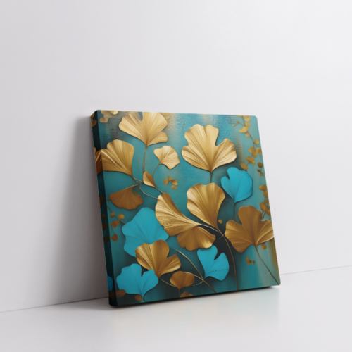 Golden Leaves 3 modern abstract painting stretched canvas gallery wrapped canvas, for wall decor - Arts Fiesta Online Art Gallery