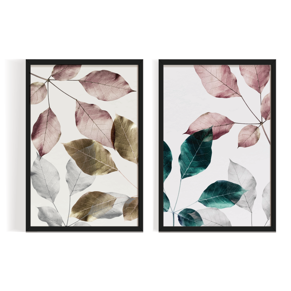 Leafy Prints black frame-01 Leafy print modern abstract design, abstract painting black framed print, for wall decor - Arts Fiesta Online Art Gallery
