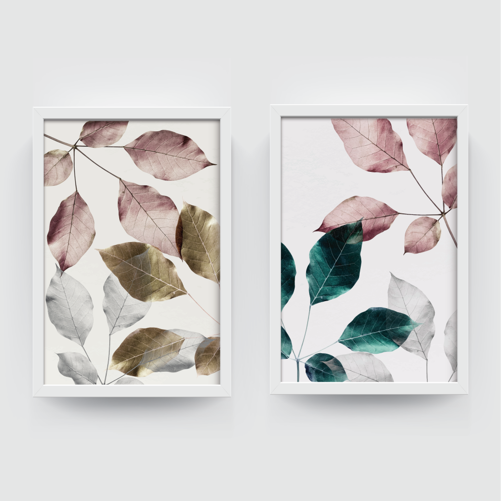Leafy Prints white frame Leafy print modern abstract design, abstract painting white framed print, for wall decor - Arts Fiesta Online Art Gallery