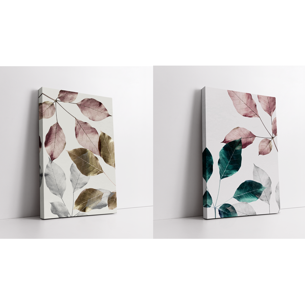 Leafy pattern stretched canvas Leafy print modern abstract design, Frame Set, Boho Art abstract painting stretched canvas gallery wrapped canvas, for wall decor - Arts Fiesta Online Art Gallery