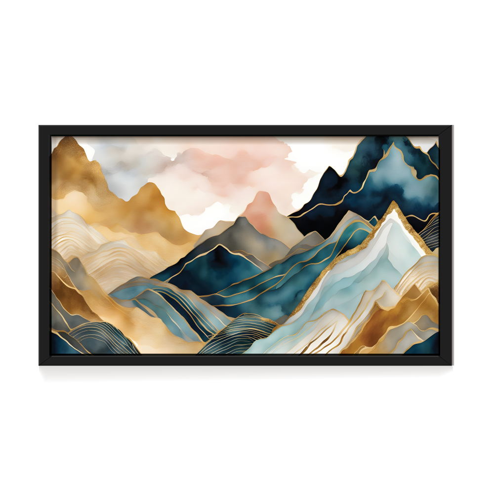 Magical Mountains, abstract canvas painting, black framed painting for wall decor - arts fiesta online art gallery