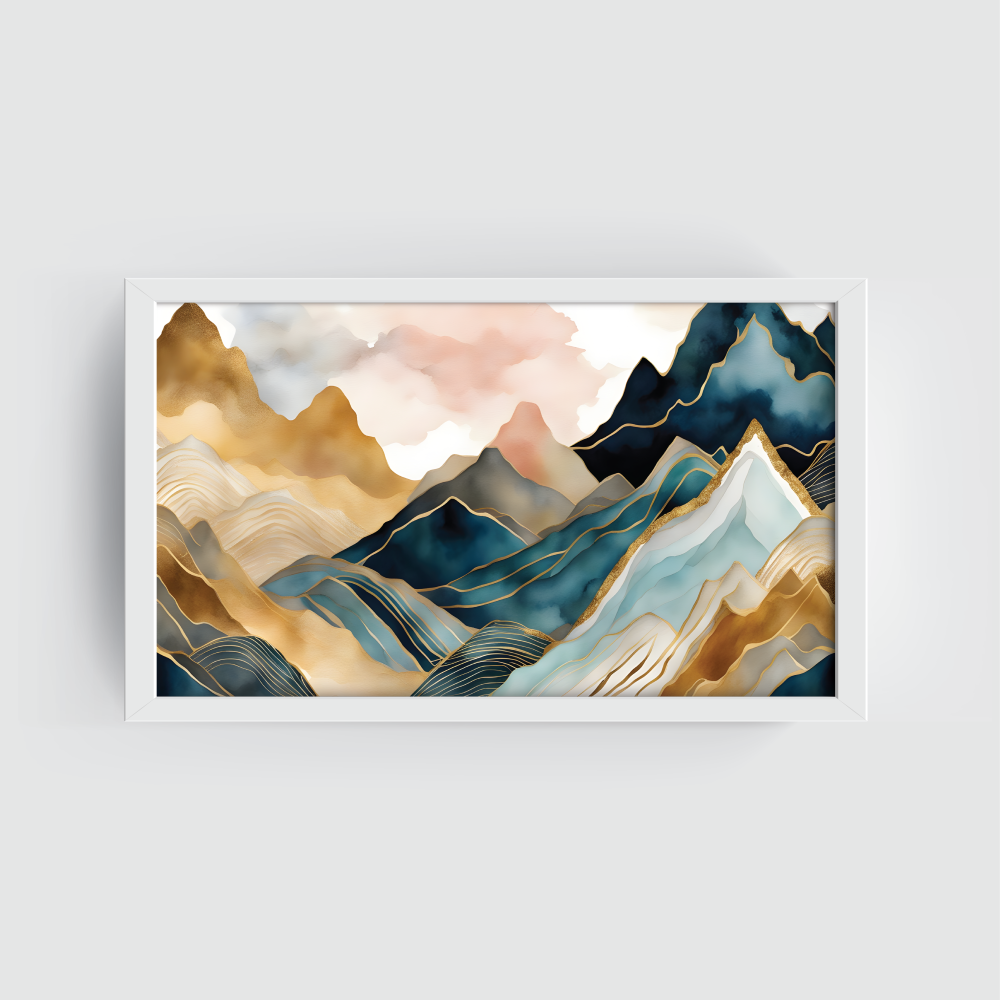 Magical Mountains, abstract canvas painting, white framed painting for wall decor - arts fiesta online art gallery