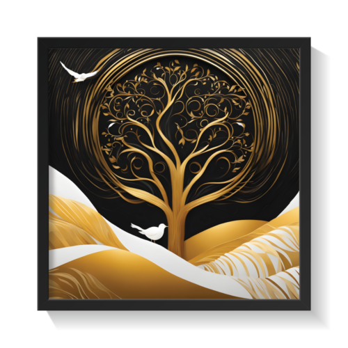 The Royal Tree, abstract canvas painting, black framed painting for wall decor - arts fiesta online art gallery