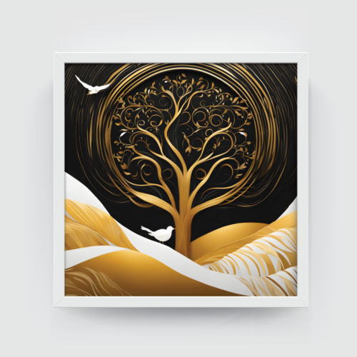 The Royal Tree, abstract canvas painting, white framed painting for wall decor - arts fiesta online art gallery