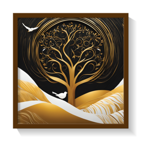 The Royal Tree, abstract canvas painting, brown framed painting for wall decor - arts fiesta online art gallery