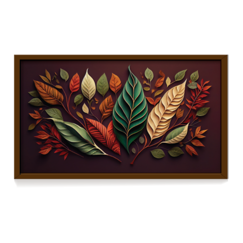 Abstract 3D Leaves, abstract canvas painting, brown framed painting for wall decor - arts fiesta online art gallery