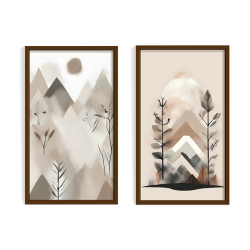 Boho Landscape, frame set Boho art, abstract painting brown framed print, for wall decor - Arts Fiesta Online Art Gallery