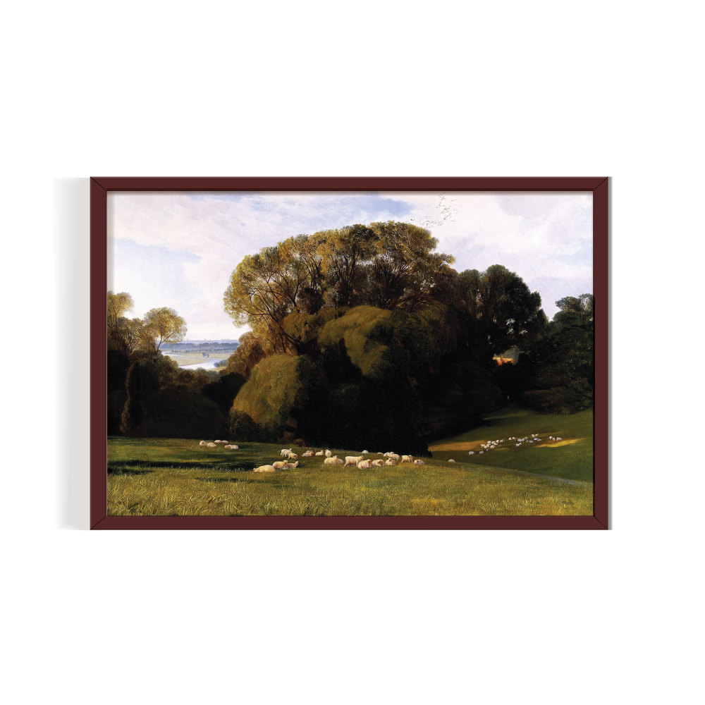 Village Oil Painting, Vintage Landscape, brown framed print, for wall decor - Arts Fiesta Online Art Gallery