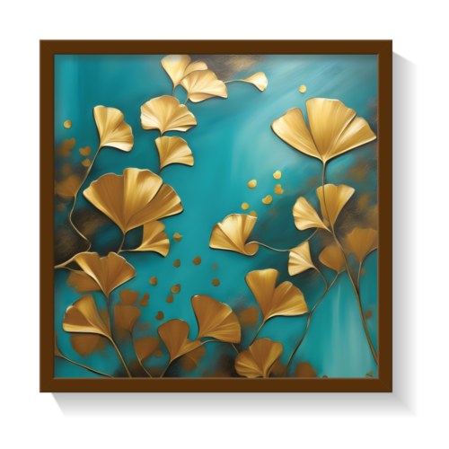 Golden Leaves 1, abstract canvas painting, brown framed painting for wall decor - arts fiesta online art gallery