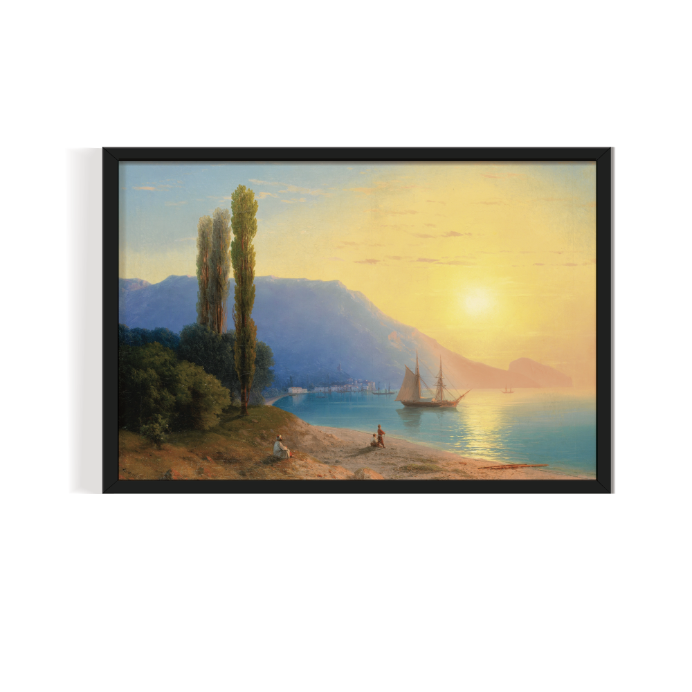 Seaside, Vintage Landscape, black framed print, for wall decor - Arts Fiesta Online Art Gallery