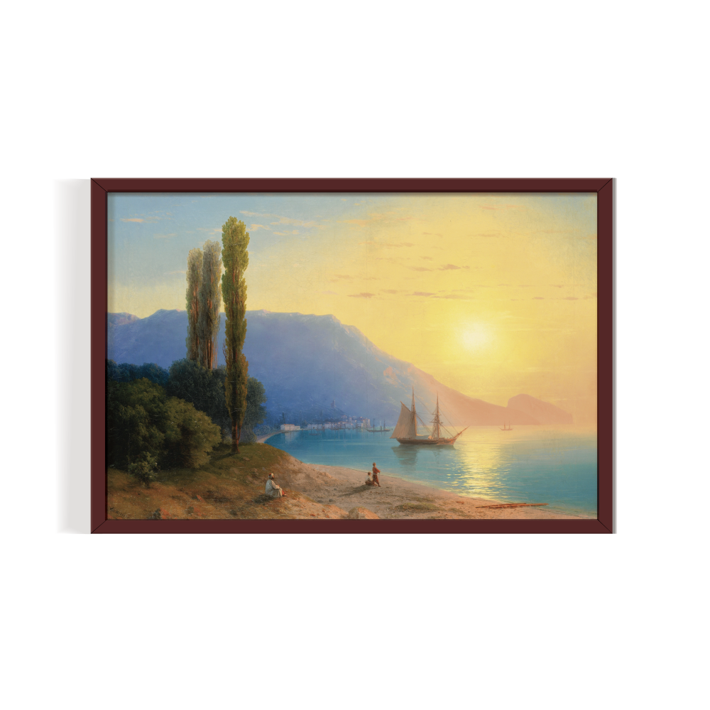 Seaside, Vintage Landscape, brown framed print, for wall decor - Arts Fiesta Online Art Gallery Seaside, Vintage Landscape, brown framed print, for wall decor - Arts Fiesta Online Art Gallery