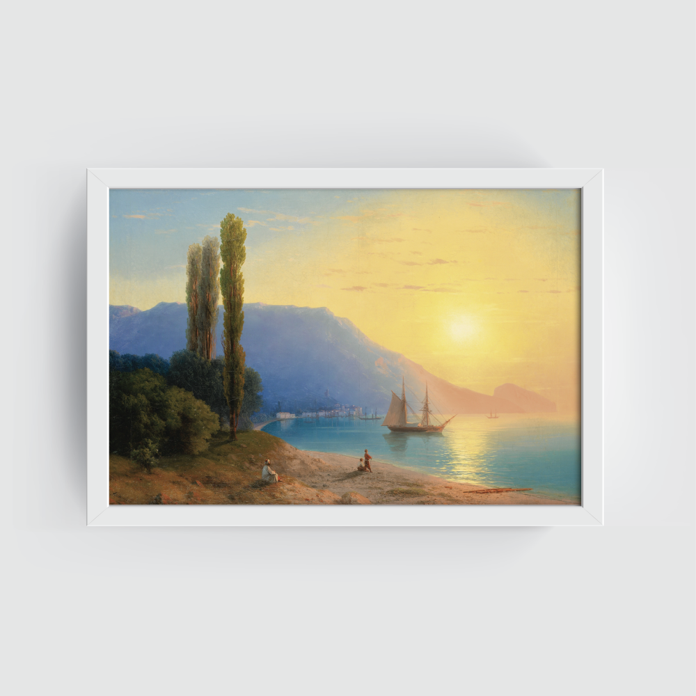 Seaside, Vintage Landscape, white framed print, for wall decor - Arts Fiesta Online Art Gallery Seaside, Vintage Landscape, white framed print, for wall decor - Arts Fiesta Online Art Gallery