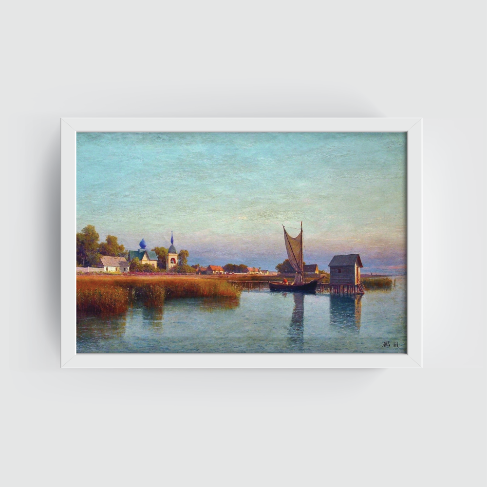 Portside Oil Painting, Vintage Landscape, white framed print, for wall decor - Arts Fiesta Online Art Gallery Portside Oil Painting, Vintage Landscape, white framed print, for wall decor - Arts Fiesta Online Art Gallery