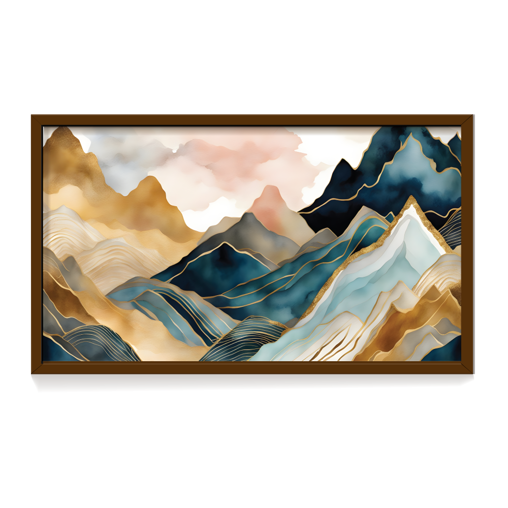 Magical Mountains, abstract canvas painting, brown framed painting for wall decor - arts fiesta online art gallery