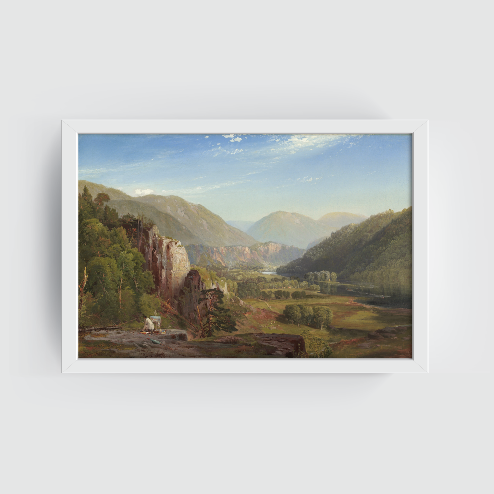 Rustic Mountain Landscape, Vintage Landscape, white framed print, for wall decor - Arts Fiesta Online Art Gallery