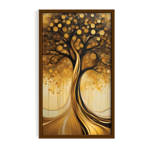 Tree of Life 1, abstract canvas painting, brown framed painting for wall decor - arts fiesta online art gallery