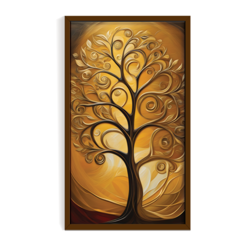 Tree of Life 3, abstract canvas painting, brown framed painting for wall decor - arts fiesta online art gallery
