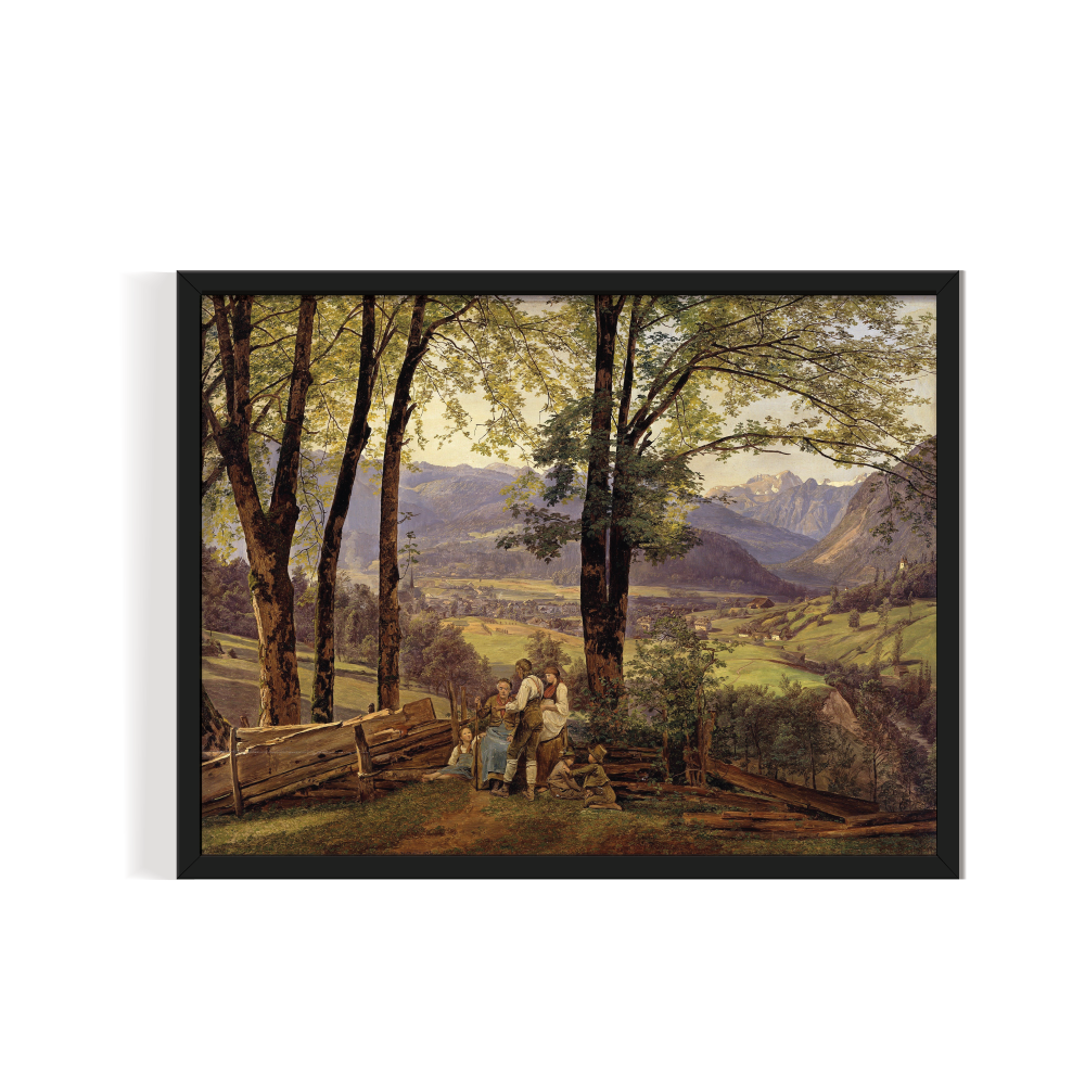 View Of Ischl, Vintage Landscape, black framed print, for wall decor - Arts Fiesta Online Art Gallery