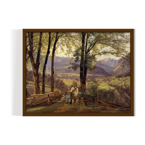 View Of Ischl, Vintage Landscape, brown framed print, for wall decor - Arts Fiesta Online Art Gallery