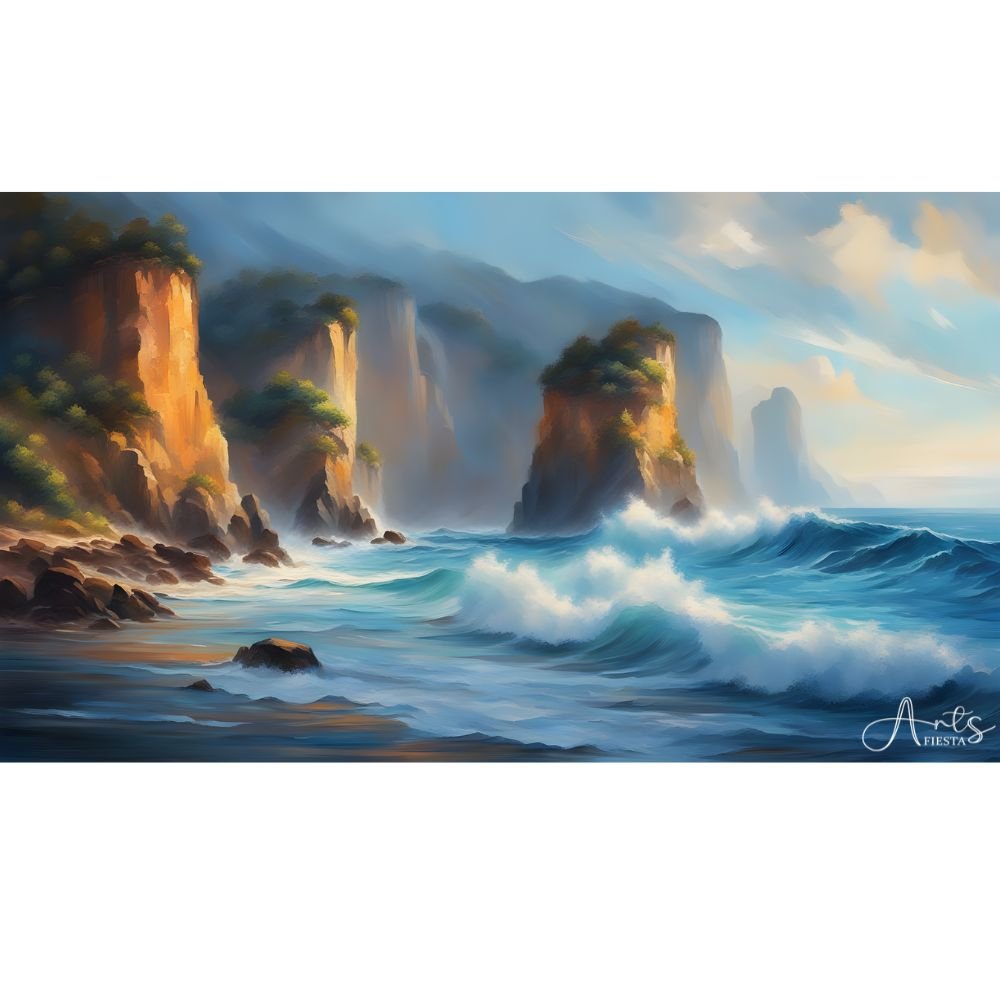 Cliffs Of Majesty - Landscape Sea painting for wall interior - Arts Fiesta