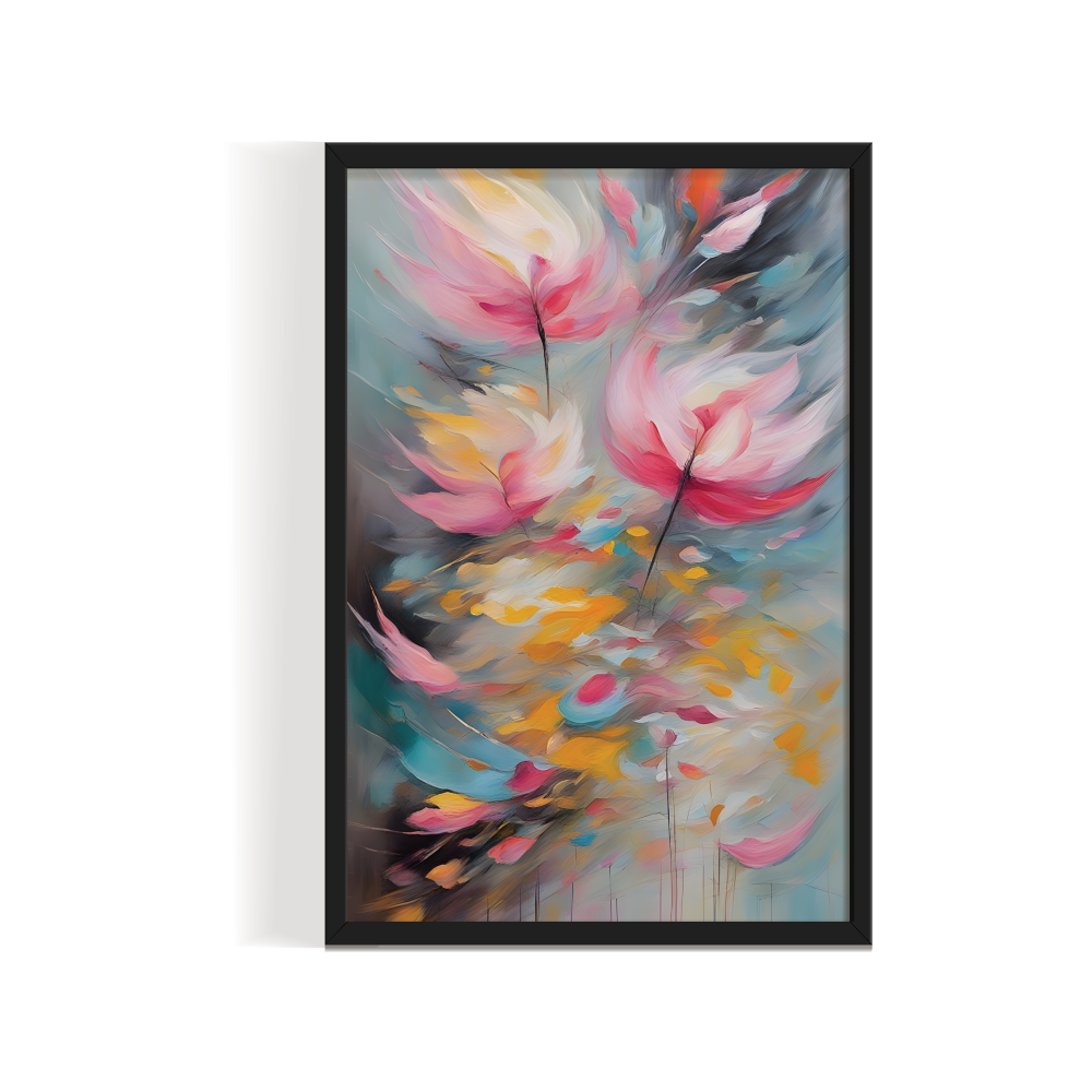 Abstract Flowers abstract painting black framed print, for wall decor - Arts Fiesta Online Art Gallery