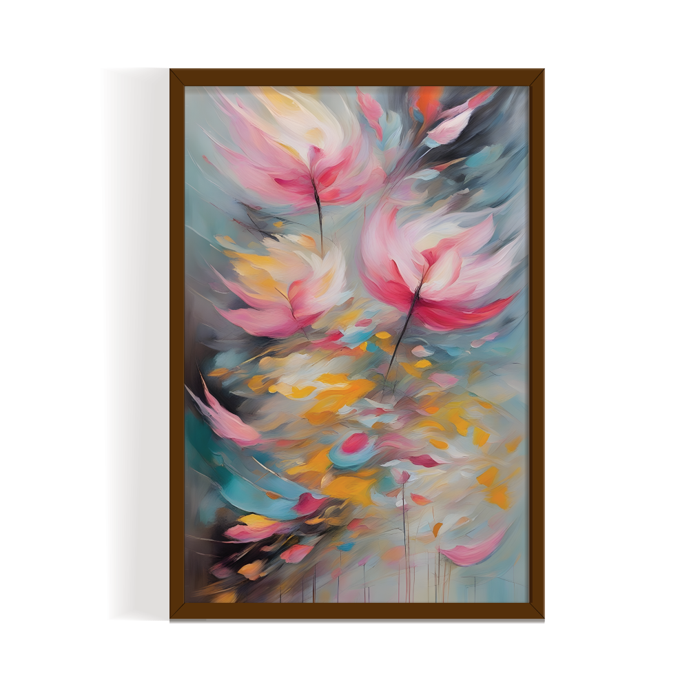 Abstract Flowers abstract painting brown framed print, for wall decor - Arts Fiesta Online Art Gallery