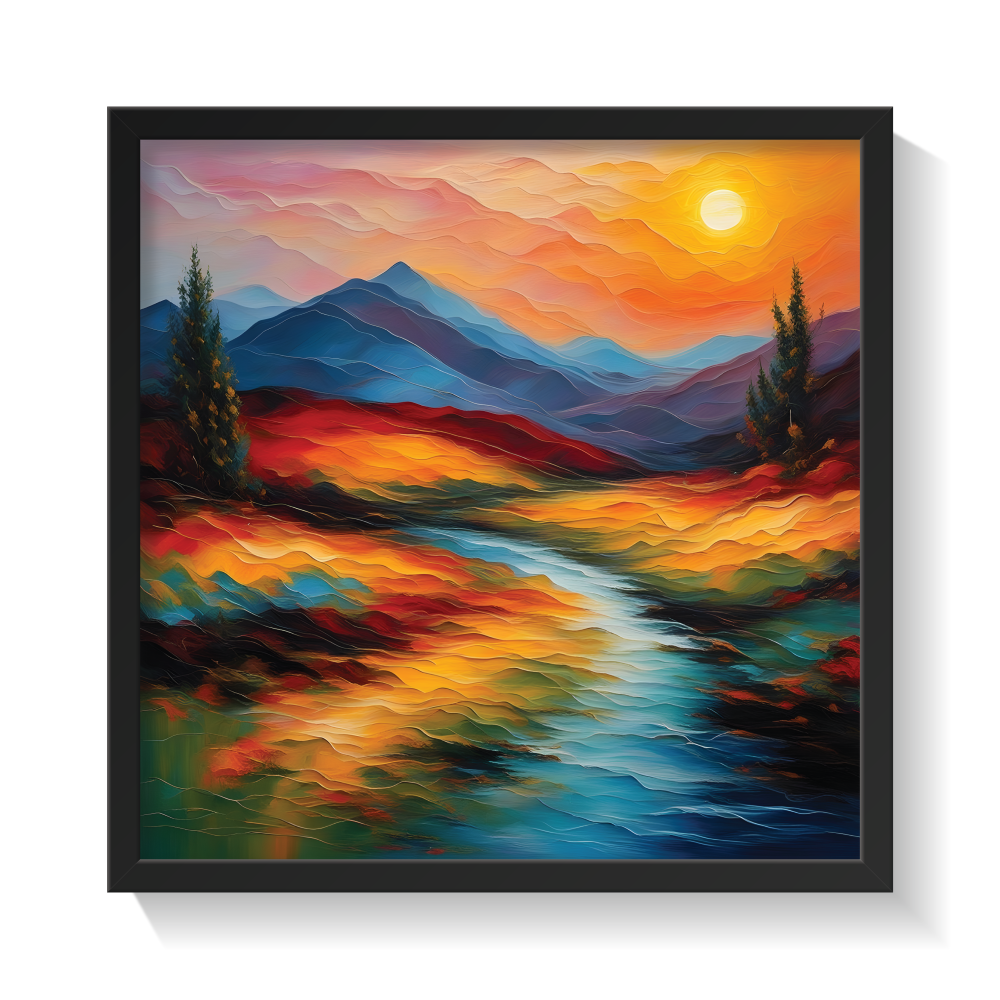 Landscape Art 3 Black Frame square-01 Landscape Art 3, landscape painting, black framed painting for wall decor - arts fiesta online art gallery