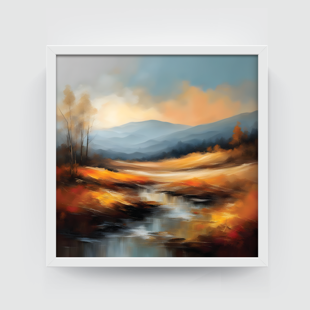 Landscape Art 4, landscape painting, white framed painting for wall decor - arts fiesta online art gallery