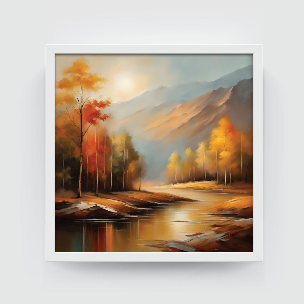 Landscape Art 5, landscape painting, white framed painting for wall decor - arts fiesta online art gallery