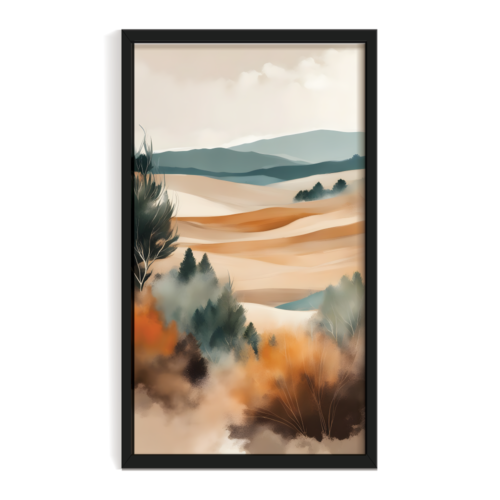 Boho Landscape Smudge, Boho art, abstract painting black framed print, for wall decor - Arts Fiesta Online Art Gallery