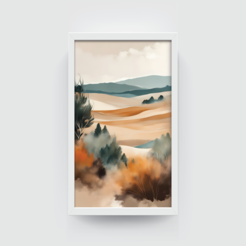Boho Landscape Smudge, Boho art, abstract painting white framed print, for wall decor - Arts Fiesta Online Art Gallery