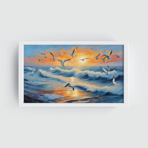 Serenity in Motion, landscape painting, white framed painting for wall decor - arts fiesta online art gallery