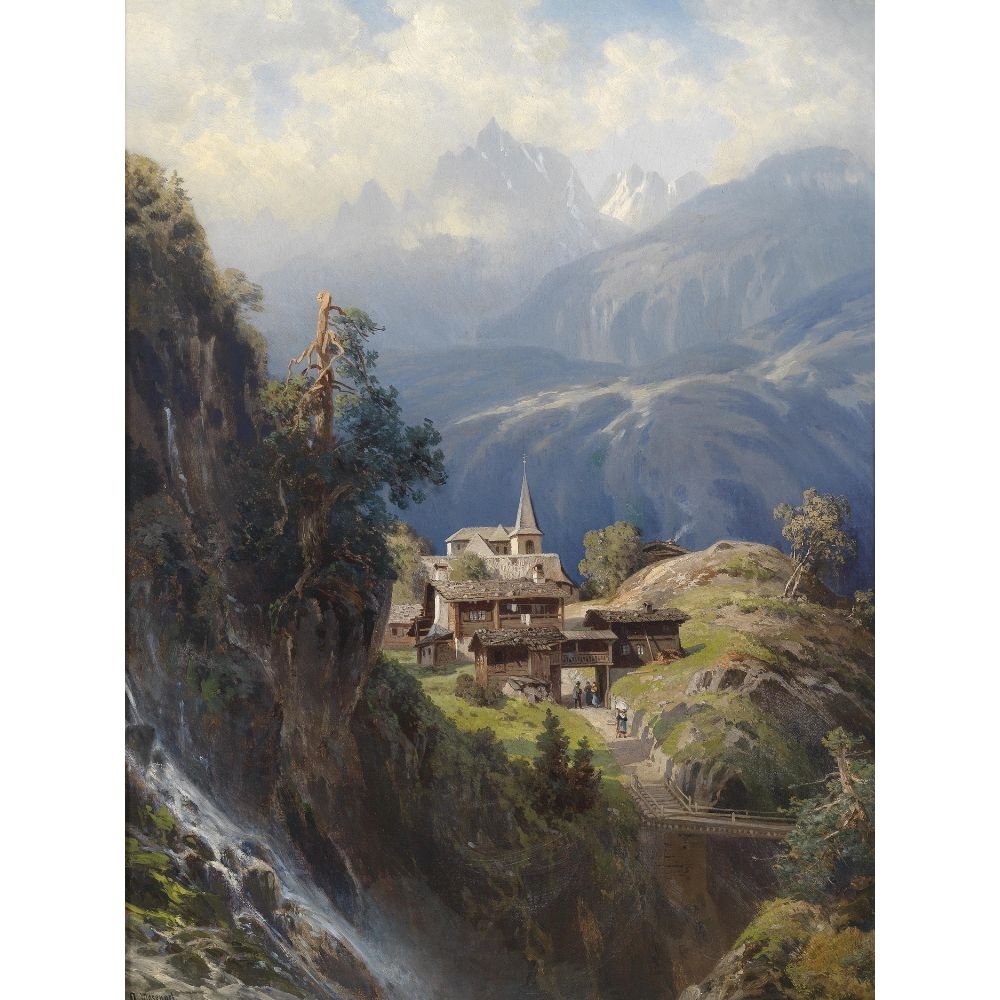 Oil Painting Village in the Bernese Alps by Adolf Mosengel - Vintage Oil paintings - Arts Fiesta art gallery