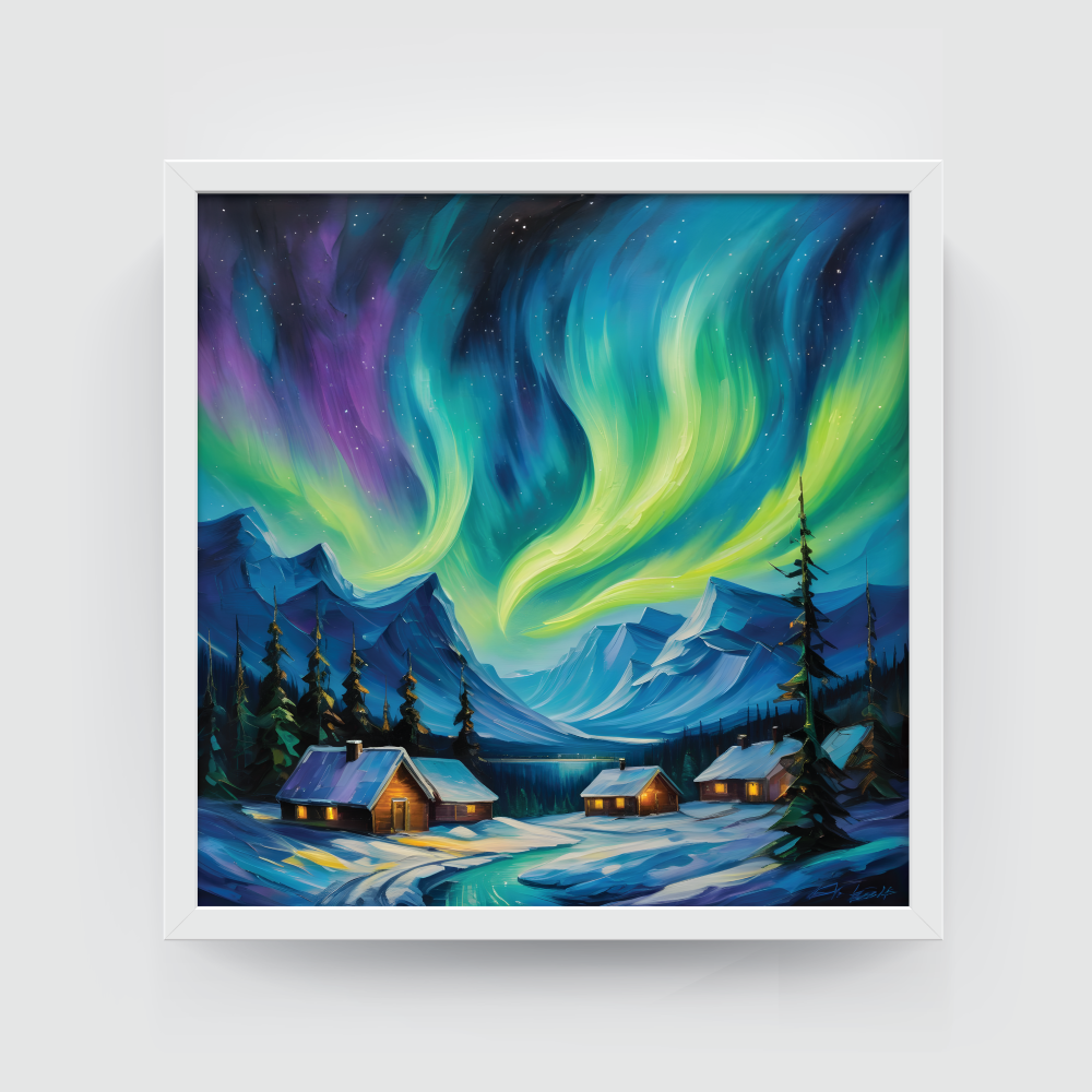 Winters Solace, landscape painting, white framed painting for wall decor - arts fiesta online art gallery