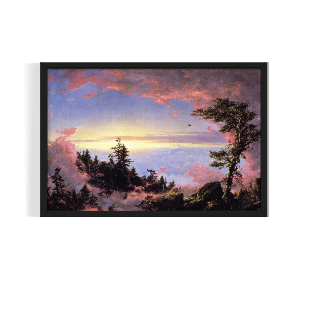 Above the Clouds at Sunrise, Vintage Landscape, black framed print, for wall decor - Arts Fiesta Online Art Gallery