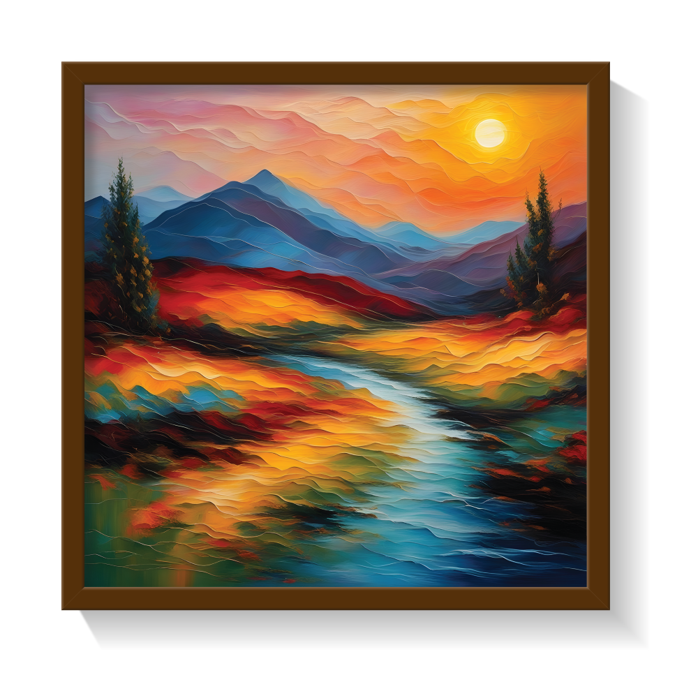landscape art 3 brown frame-01 Landscape Art 3, landscape painting, brown framed painting for wall decor - arts fiesta online art gallery