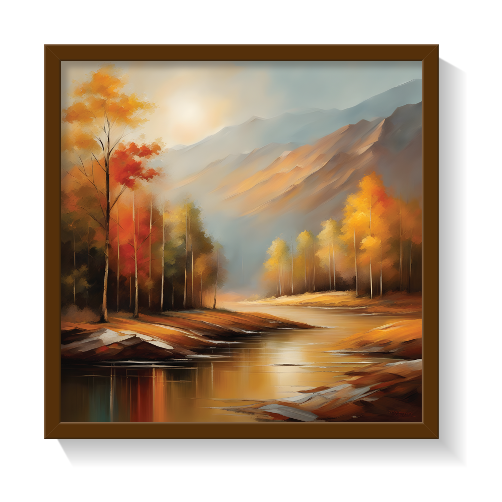 Landscape Art 5, landscape painting, brown framed painting for wall decor - arts fiesta online art gallery