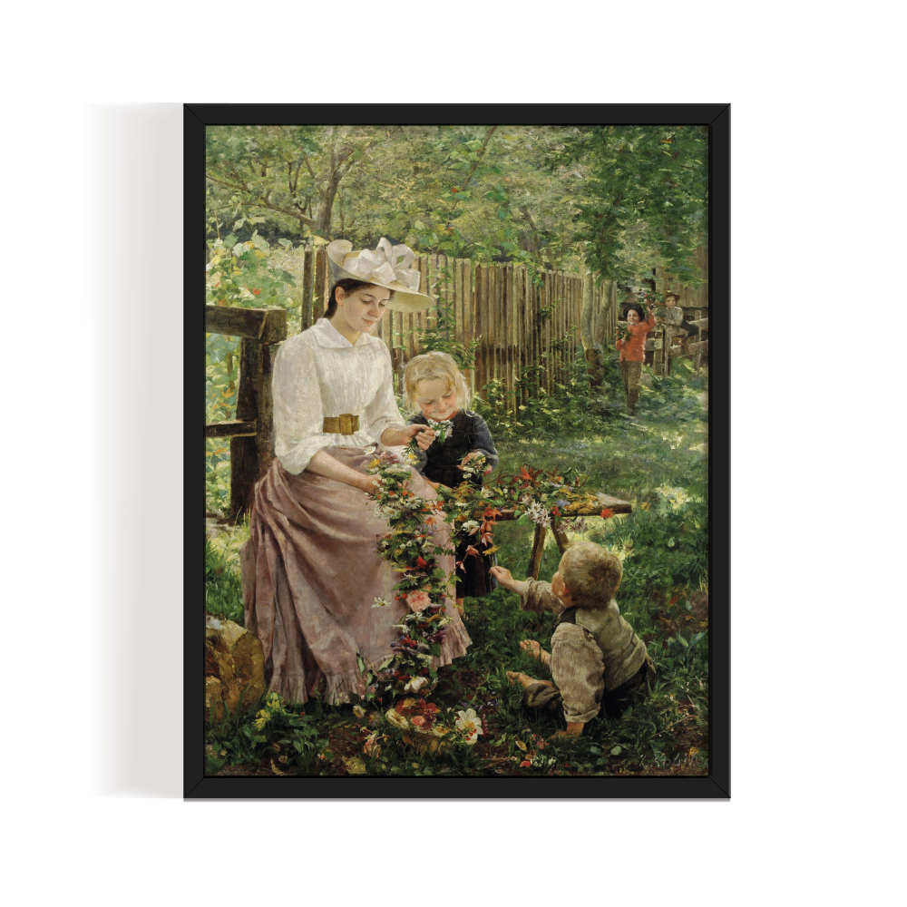 Summer, Vintage Landscape, black framed print, for wall decor - Arts Fiesta Online Art Gallery