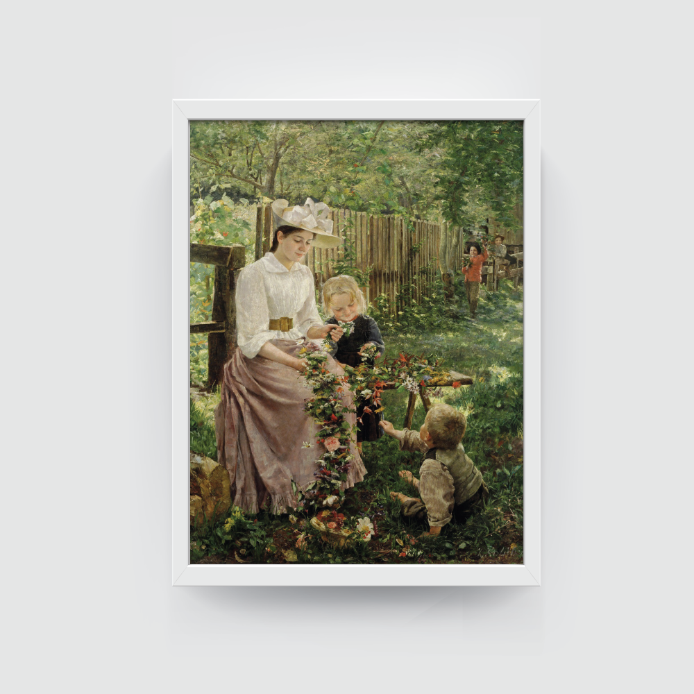 Summer, Vintage Landscape, white framed print, for wall decor - Arts Fiesta Online Art Gallery