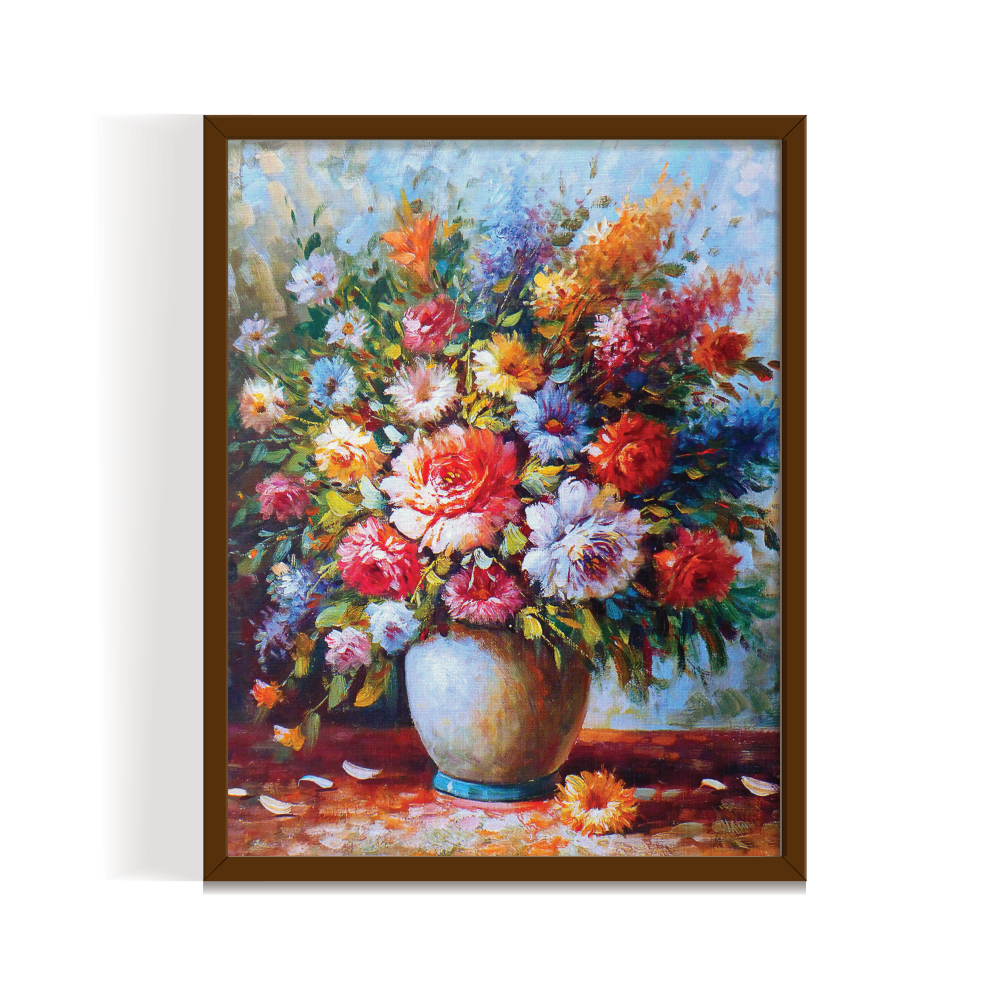 Flower Pot, Vintage Landscape, brown framed print, for wall decor - Arts Fiesta Online Art Gallery