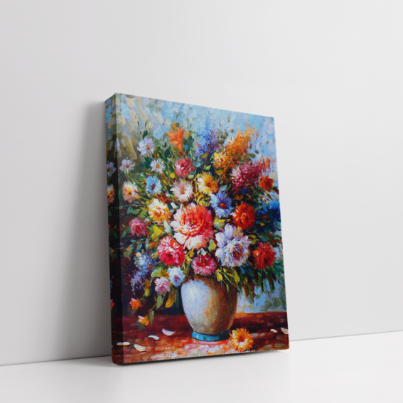 Flower Pot, Vintage Landscape, stretched canvas framed print, for wall decor - Arts Fiesta Online Art Gallery