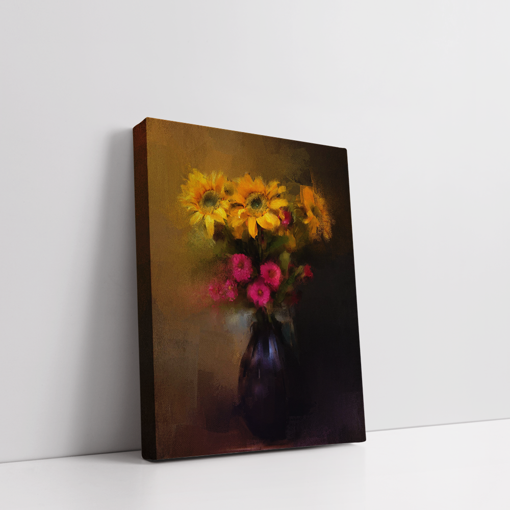 Yellow Flowers, Vintage Landscape, stretched canvas framed print, for wall decor - Arts Fiesta Online Art Gallery
