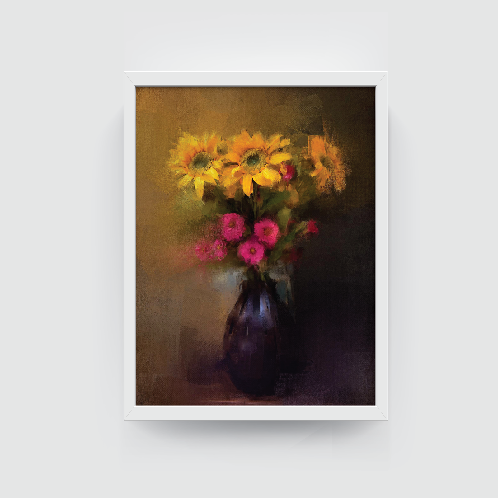 painting_flowers_nature_summer white frame