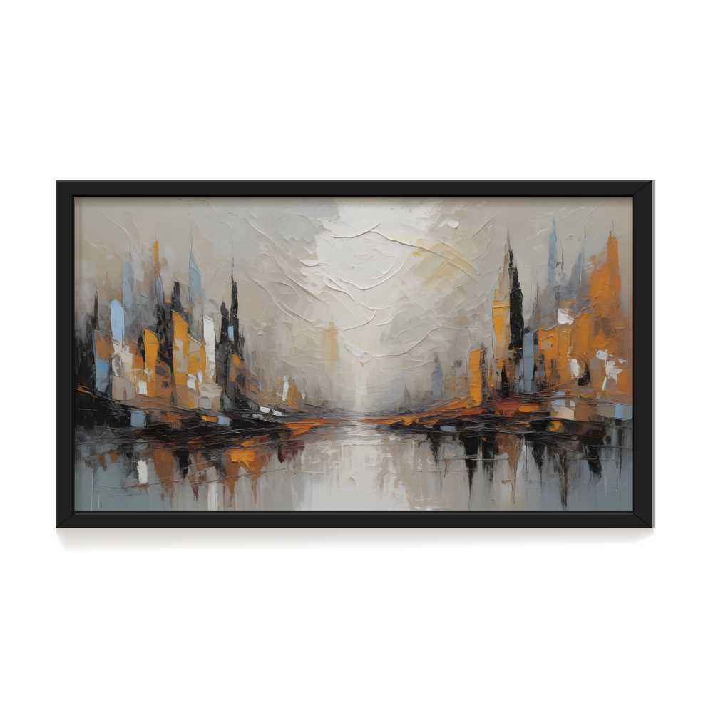 Beond the Blocks Black frame-01 Beyond the blocks abstract landscape painting black framed print, for wall decor - Arts Fiesta Online Art Gallery