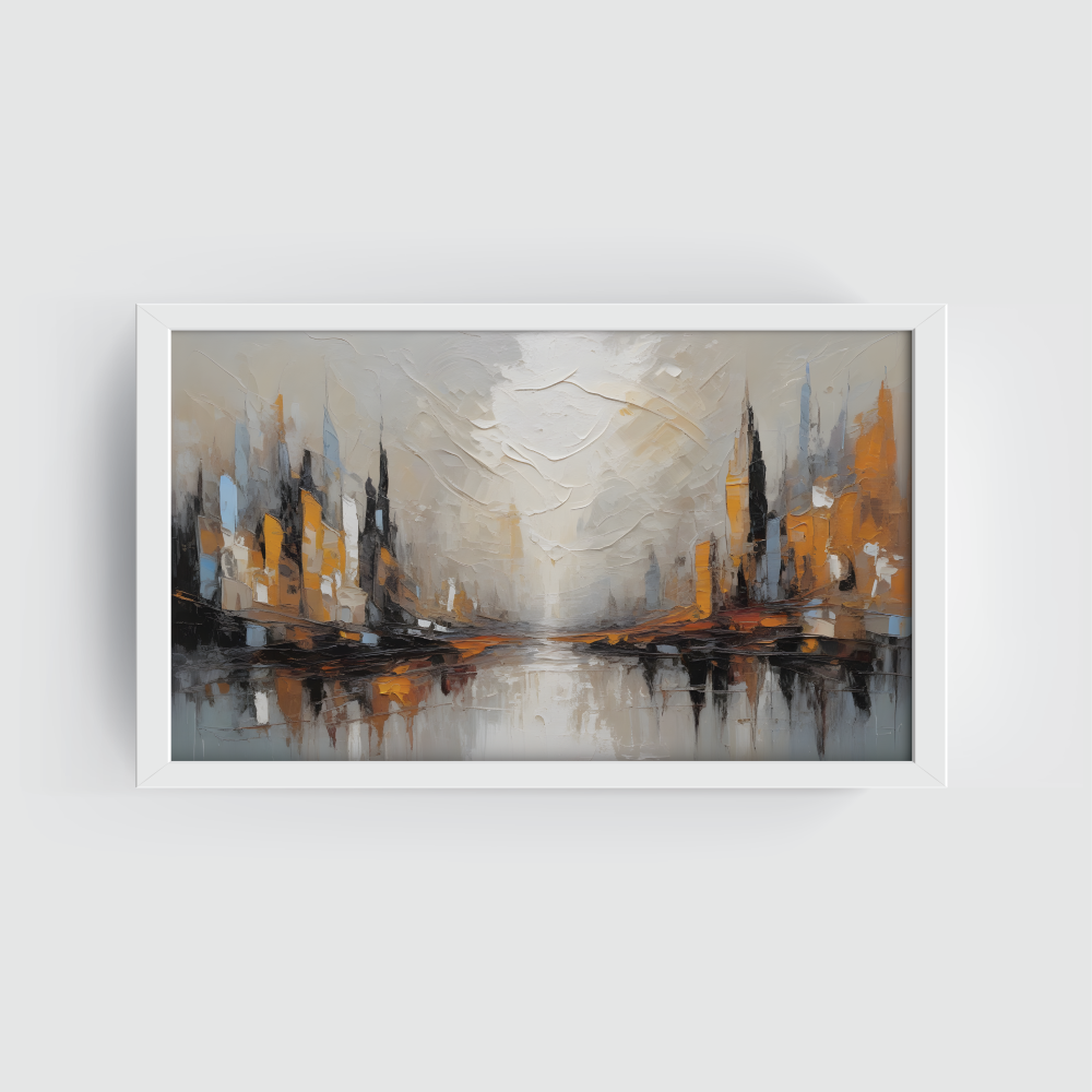 Beyond the Block white frame Beyond the blocks abstract landscape painting white framed print, for wall decor - Arts Fiesta Online Art Gallery